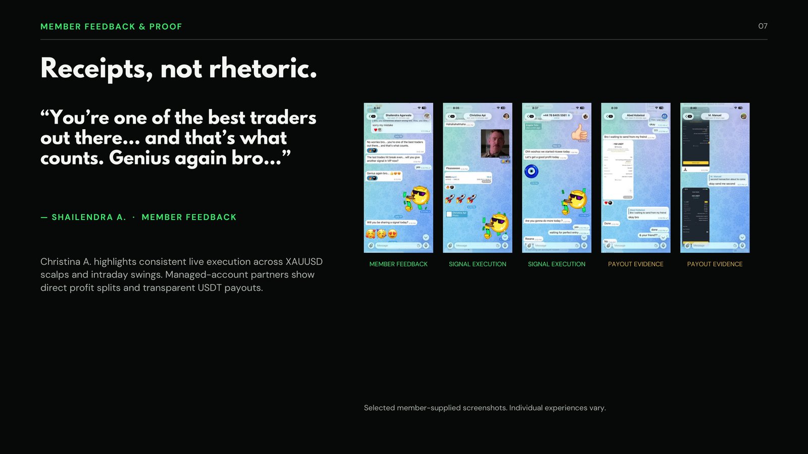 Deck slide 7 — Member feedback and proof